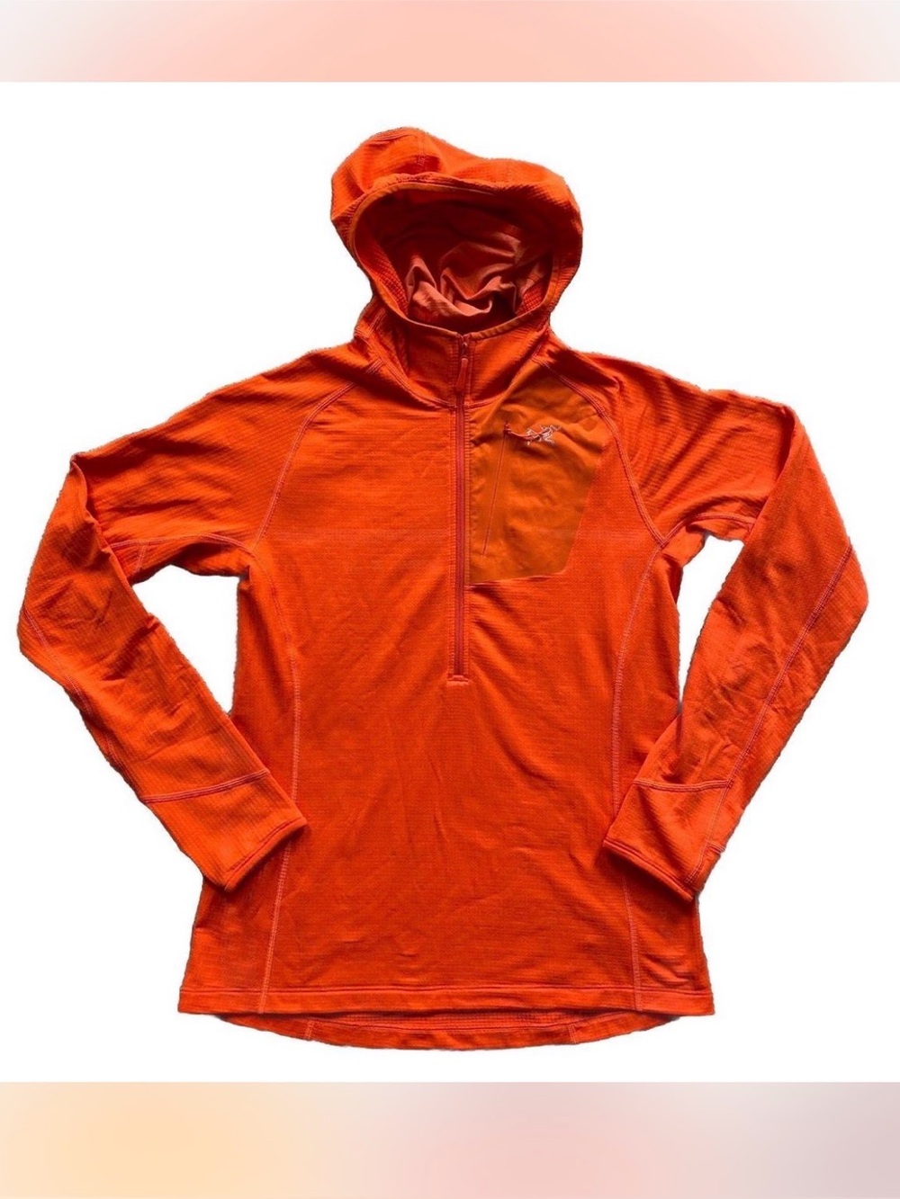 Arcteryx women’s medium Orange Hooded Half-Zip Performance Top